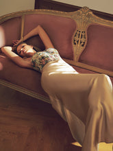 Satin Skirt Panel Floral Corset Maxi Dress